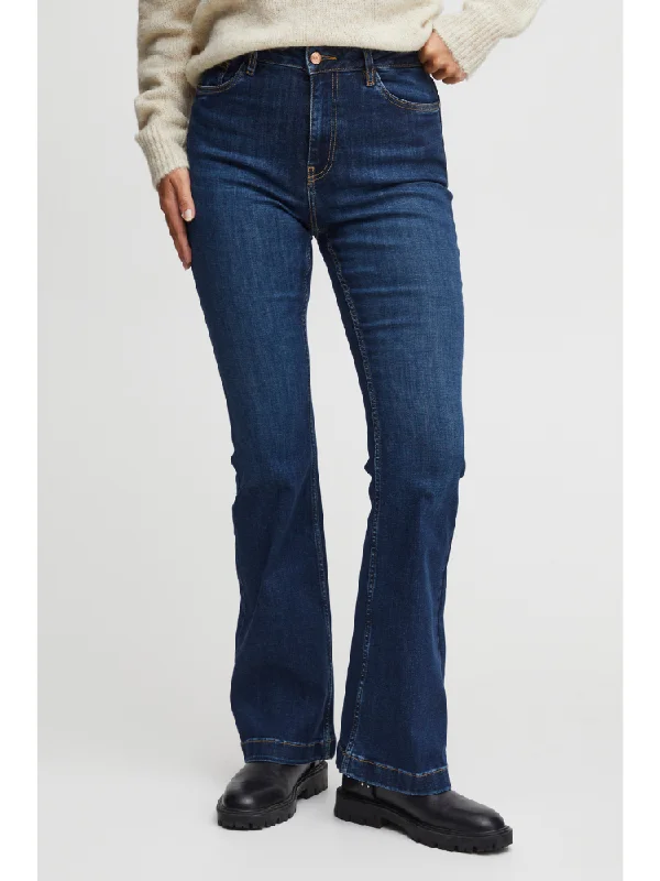 Pulz PzBecca Bootleg Jeans Dark Blue Cozy Stretch High-Waist Jeans
