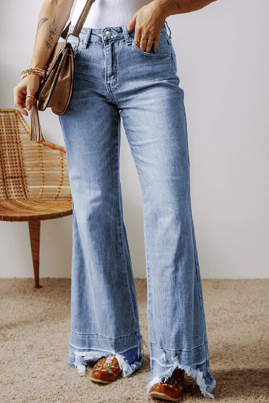 Raw Hem Bootcut Jeans with Pockets Trendy Skinny High-Waist Jeans