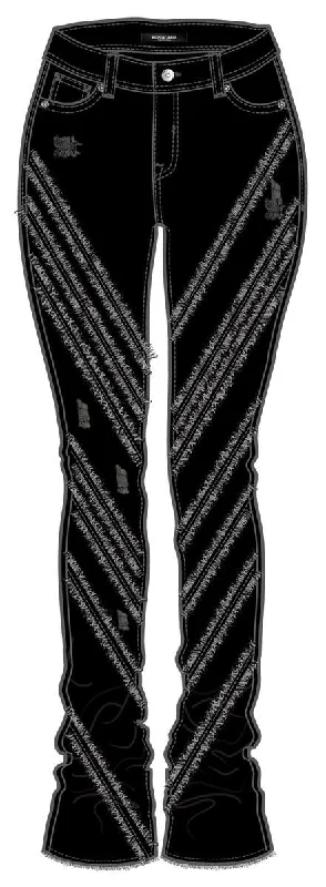 Red Fox - Highwaist Fray Stacked Jeans - Black (PA0911) Fashionable Mom Jeans