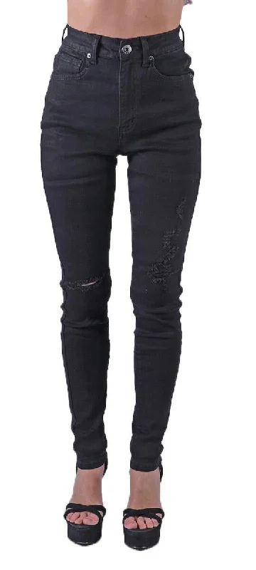 Red Fox - Knee Ripped Off Jeans - Black Casual Skinny Fit Jeans