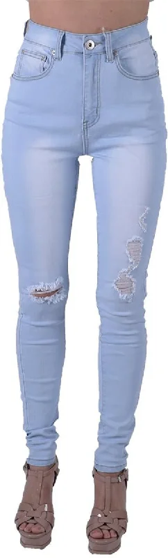 Red Fox - Knee Ripped Off Jeans - Ice Blue Elegant Bootcut Fit Jeans