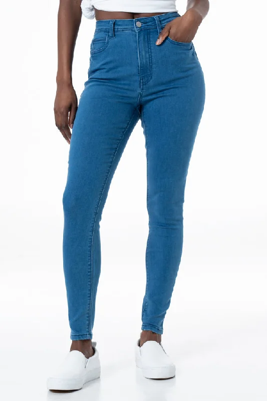 Rf09 Hi-Waisted Denim Jeans _ 135679 _ Mid Wash Chic Rip-Detail High-Waist Jeans