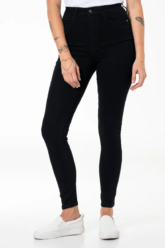 Rf09 Hi-Waisted Skinny Jeans _ 140839 _ Black Trendy Patchwork Denim Jeans