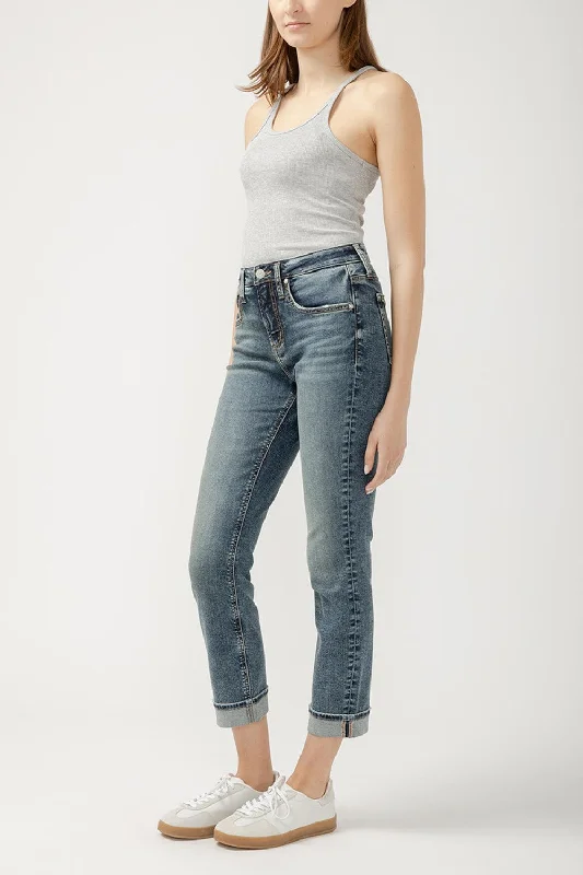 Silver Jeans Co. Beau High Rise Slim Leg Jean Trendy Patchwork Denim Jeans