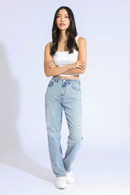 STELLA HIGH RISE 90'S STRAIGHT JEANS - LIGHT INDIGO Fashionable Straight Fit Denim