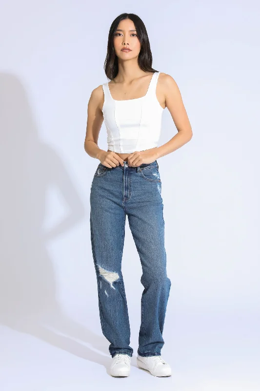 Stella High Rise 90's Sraight Jeans - VIintage Indigo Fashionable White Denim Jeans