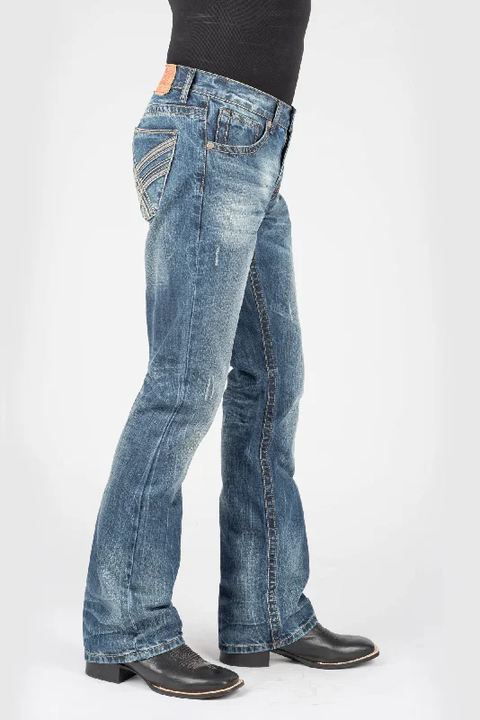 Stetson Mens Blue 100% Cotton Curved X Jeans Fashionable Bootcut Jeans