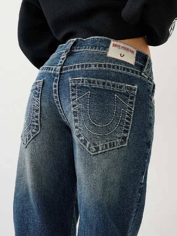 True Religion Womens SN Ricky Relax Straight Fit Blue Mid Rise Jeans Classic Blue Denim Jeans
