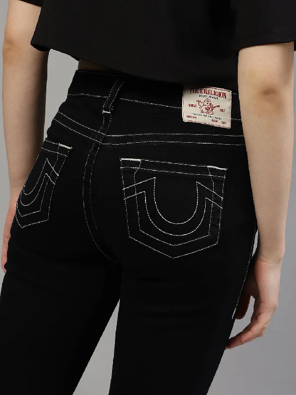 True Religion Womens SN Jennie Skinny Fit Black High Rise Jeans Trendy Paperbag Waist Jeans