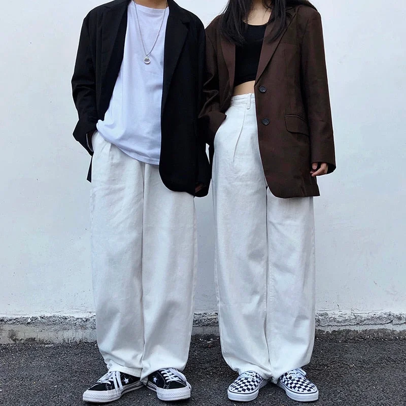 Unisex Hiphop Fashion White Loose Straight Streetwear Jeans Trousers Fashionable Mom Jeans Unisex Hiphop Fashion White Loose Straight Streetwear Jeans Trousers Fashionable Mom Jeans