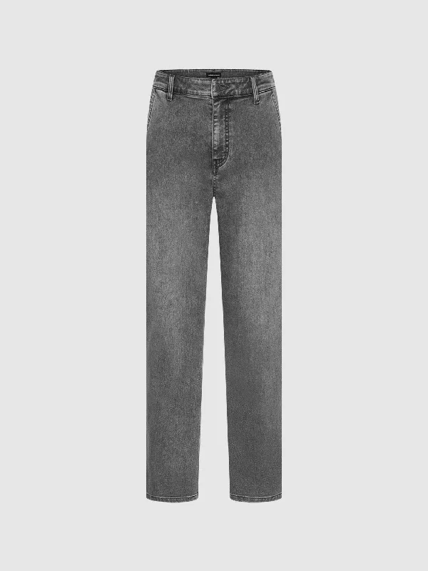 Washed Denim Jeans Elegant Tapered Leg Denim