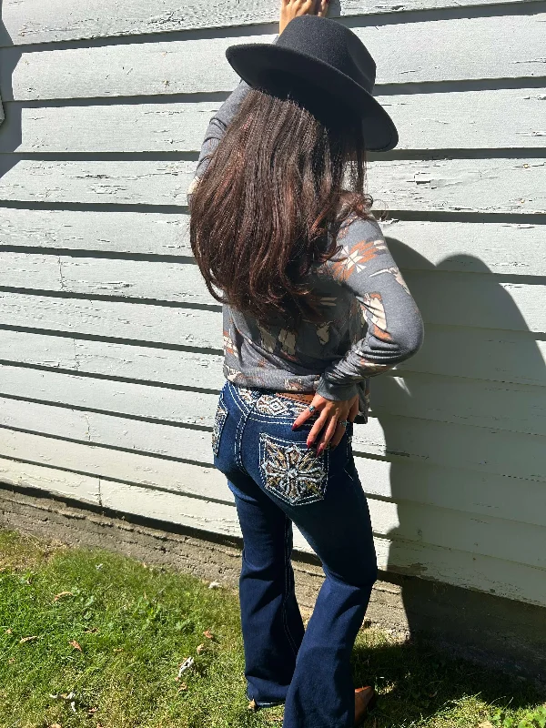 Westfield Eagle Cross Jeweled Pocket Jeans WF-342 Chic Ripped Jeans