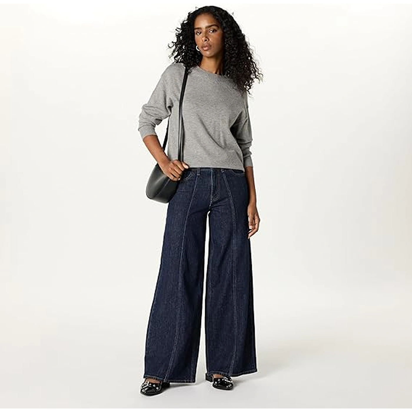 Dark Blue Relaxed Wide Leg Jeans Stylish Bootcut Denim Jeans