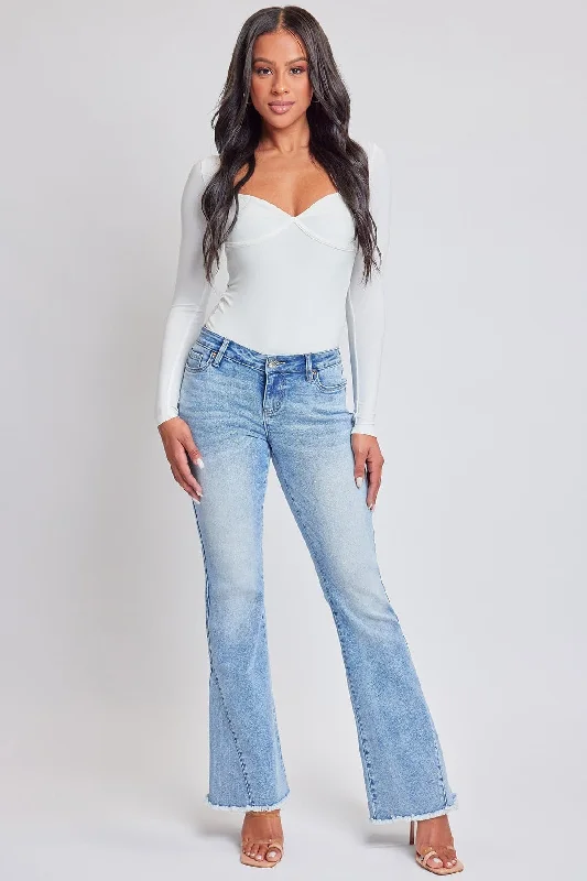 Women's Low Rise Fray Hem Flare Jeans Chic Vintage-Inspired Denim Jeans