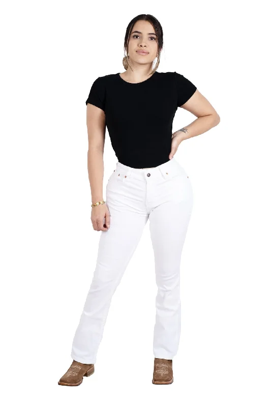 LV Women White Classic Bootcut Premium Jeans Elegant Raw Hem Jeans