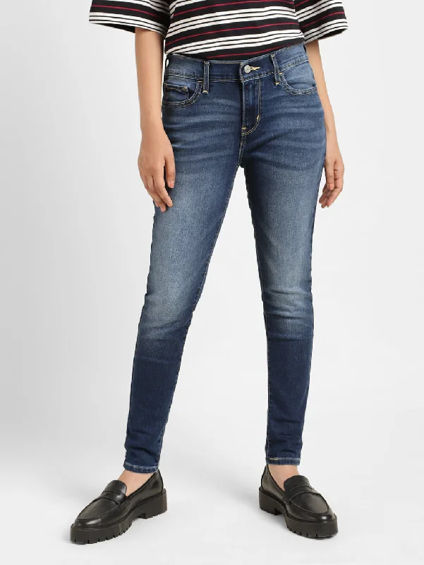 Women's Mid Rise 710 Super Skinny Jeans Fashionable Raw Edge Jeans