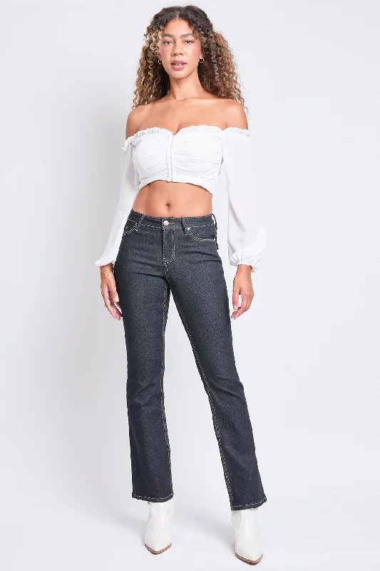 Women's Bootcut Jeans with Flap Pockets Trendy Colored Denim Jeans