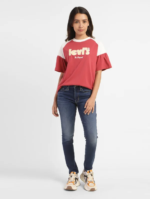 Women's Mid Rise 711 Skinny Fit Jeans Trendy Button-Up High-Waist Jeans