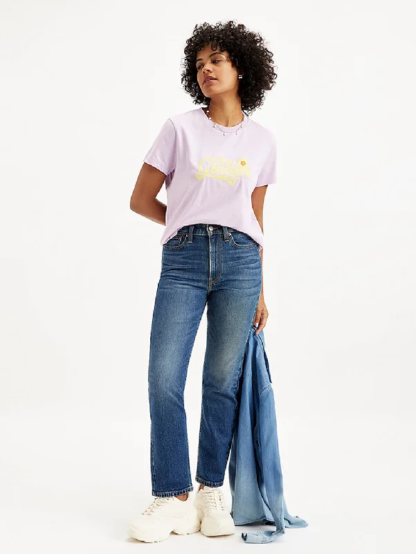 Women's Mid Rise Wedgie Straight Fit Blue Jeans Fashionable White Denim Jeans