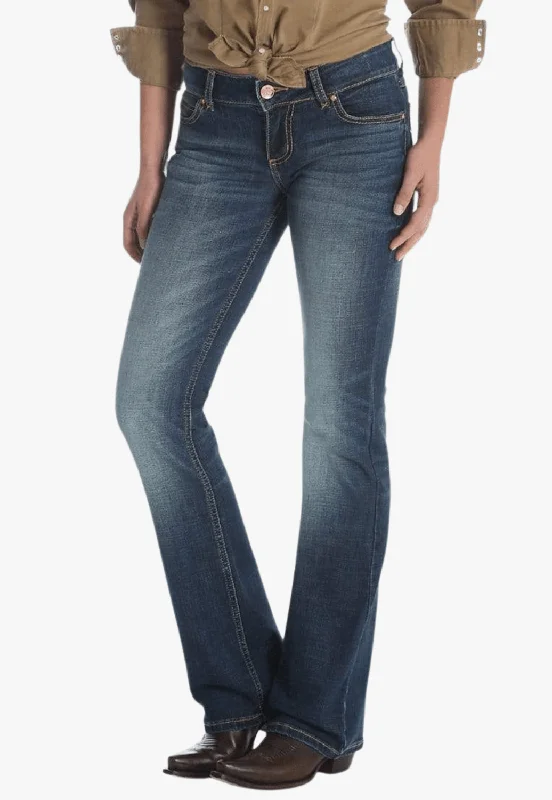 Wrangler Womens Mae Premium Patch Jeans Trendy Low-Rise Bootcut Jeans