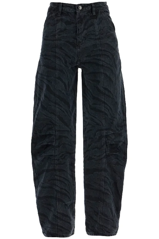 Animal Print Barrel Jeans  - Black Classic Slim Fit Jeans