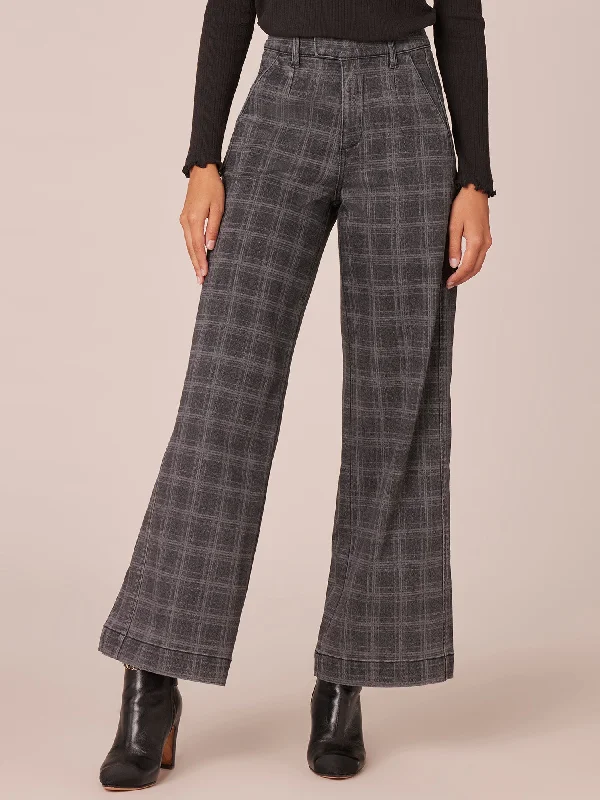 "Ab"solution Skyrise Side Panel Plaid Print Wide Leg Jeans Stylish High-Waist Jeans