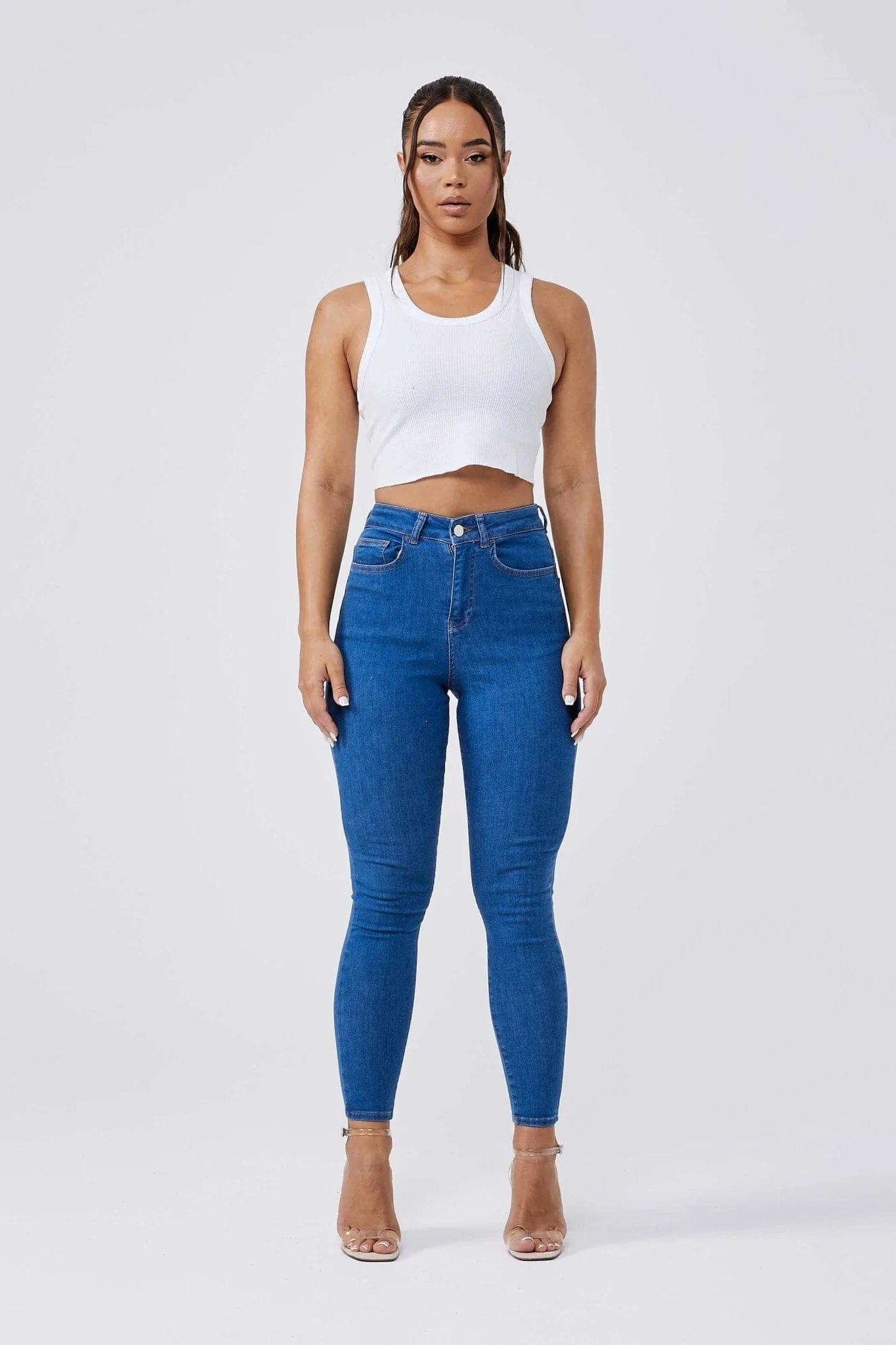 SKINNY JEANS - AZURE BLUE Stylish Stone-Wash Denim Jeans