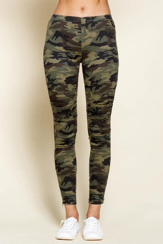 Camo Moto Jeans-Green Elegant Tapered Leg Denim