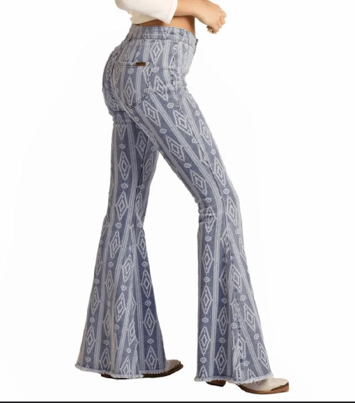 Rock & Roll Cowgirl High Rise Extra Stretch Aztec Bell Bottom Jeans RRWD7PRZU7 Fashionable Slouchy Fit Jeans