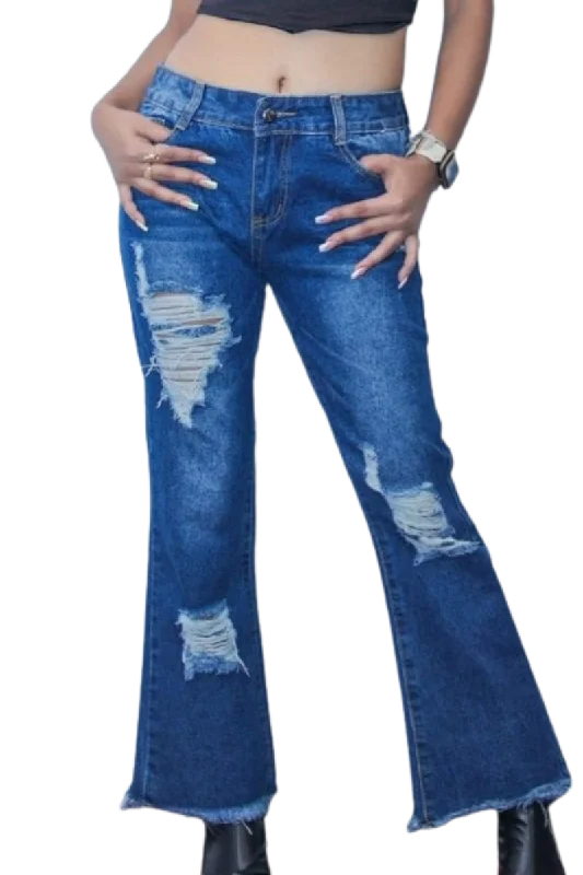 Cropped Bootcut Rugged Jeans Fashionable Relaxed Fit Denim