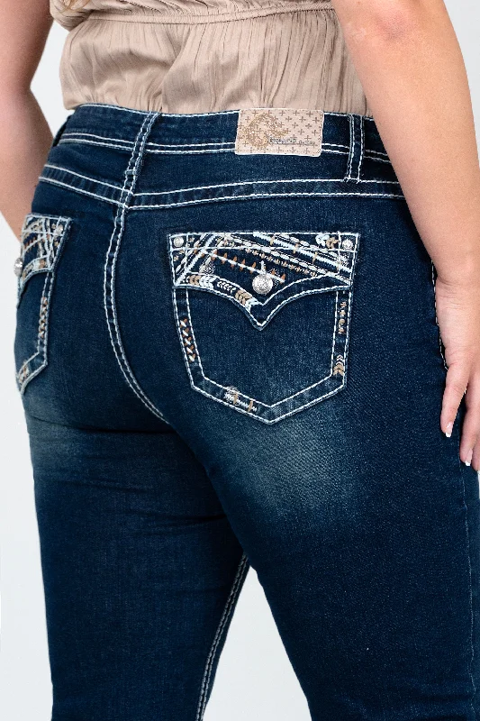 Heavy Stitches Faux Flap  Women's Plus Size Bootcut Jeans Chic Vintage-Inspired Denim Jeans