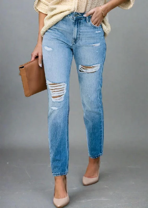 Distressed Buttoned Jeans with Pockets Casual Skinny Fit Jeans