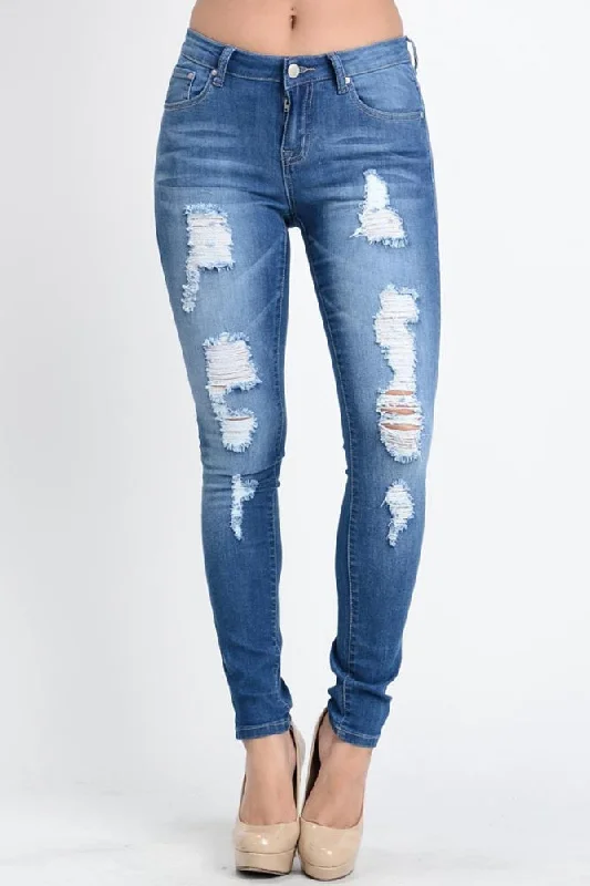 Faded Destroyed Skinny Fit Jeans Cozy Wide-Legged Jeans