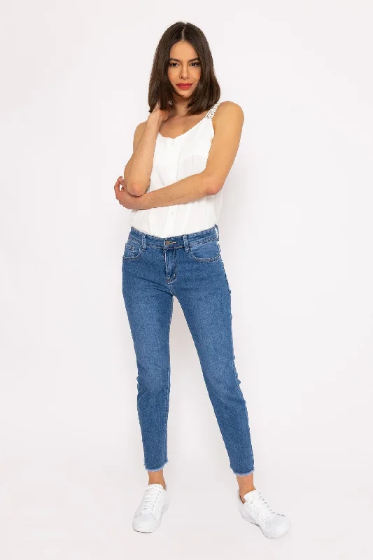 Frayed Hem Jeans in Denim Casual Straight-Leg Jeans