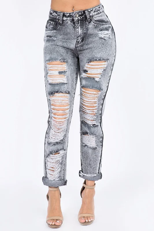 High Waist Acid Wash Mom Jeans Stylish Acid-Wash Jeans