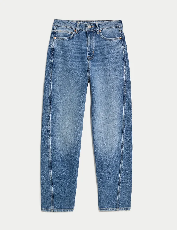 High Waisted Carrot Leg Ankle Grazer Jeans Stylish Stone-Wash Denim Jeans