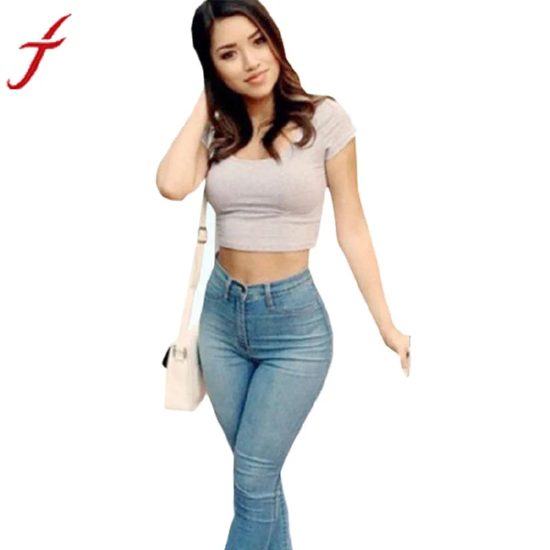 JECKSION Sexy Women Pencil Trousers Fashion Denim Skinny Pants High Waist Stretch Slim Jeans #LSN Chic Cropped Jeans