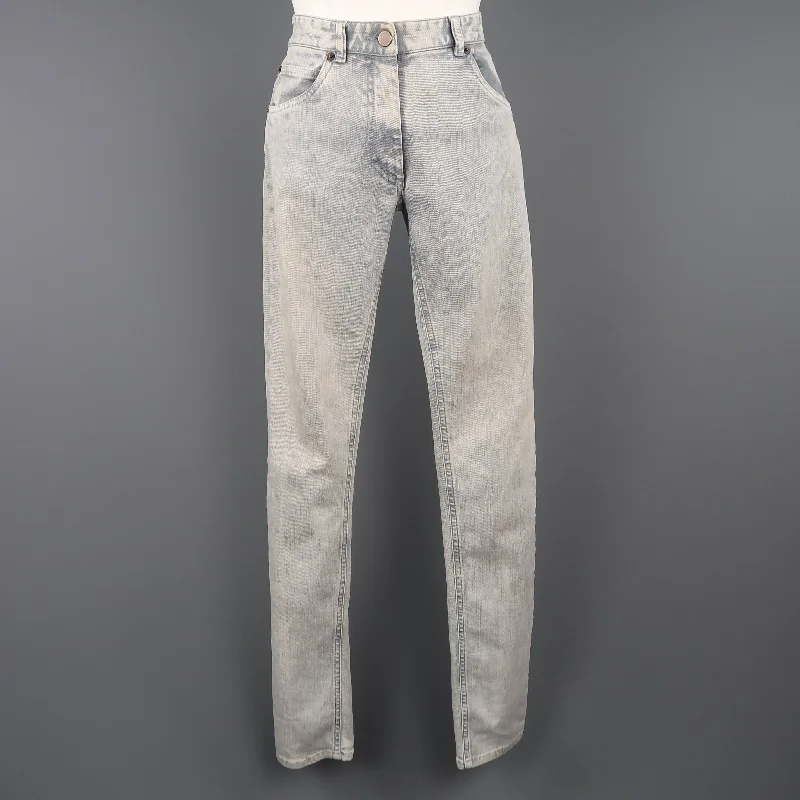 MAISON MARTIN MARGIELA Size 6 Light Grey Acid Wash Skinny Jeans Fashionable Cropped Denim Jeans