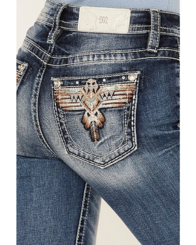 Women's Miss Me Southwestern Eagle Bootcut Jeans Comfortable Straight-Legged Denim