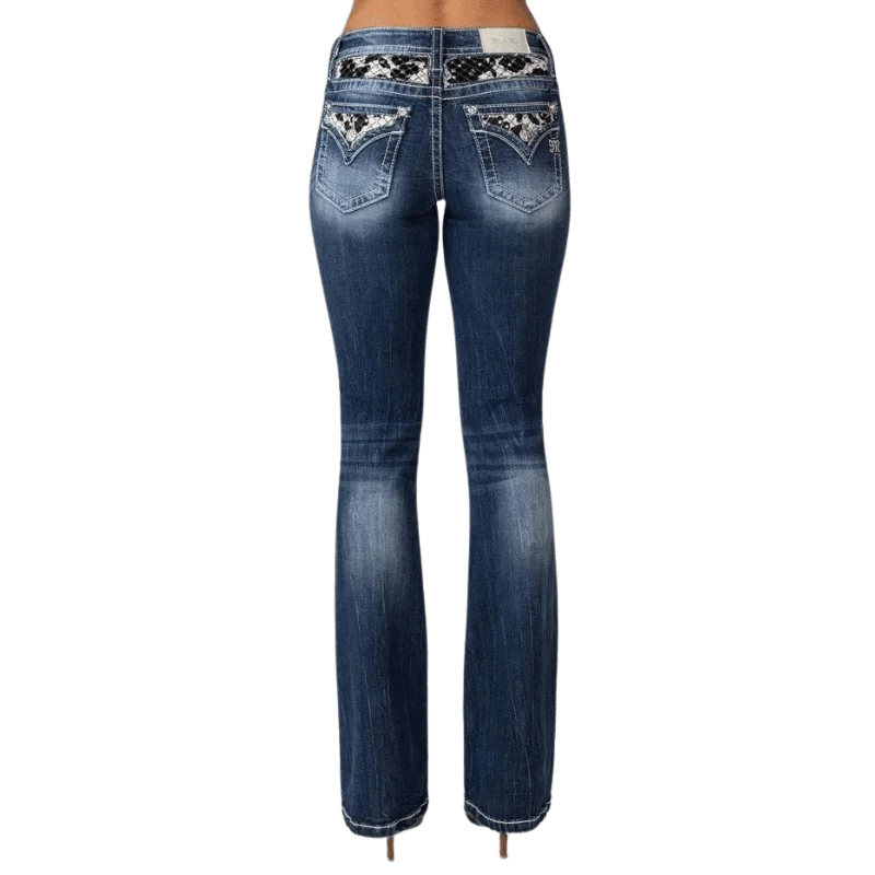 Miss Me Women's Cow Print Mid Rise Bootcut Jeans M3976B3 Cozy Relaxed Fit Jeans