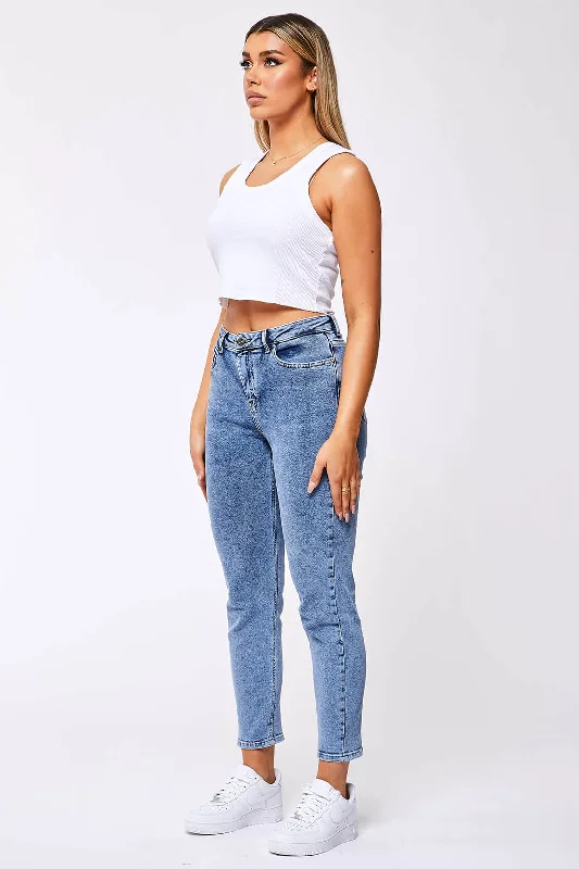 MOM JEANS - VINTAGE BLUE Fashionable White Denim Jeans