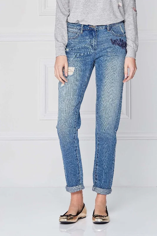 Next Embroidered Blue Jeans Chic Rip-Detail High-Waist Jeans