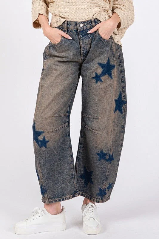 SAGE + FIG Star Wide Leg Jeans with Pockets Trendy Layered Pocket Jeans