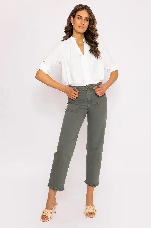 Seamless Hem Jeans in Khaki Stylish Cargo Style Jeans