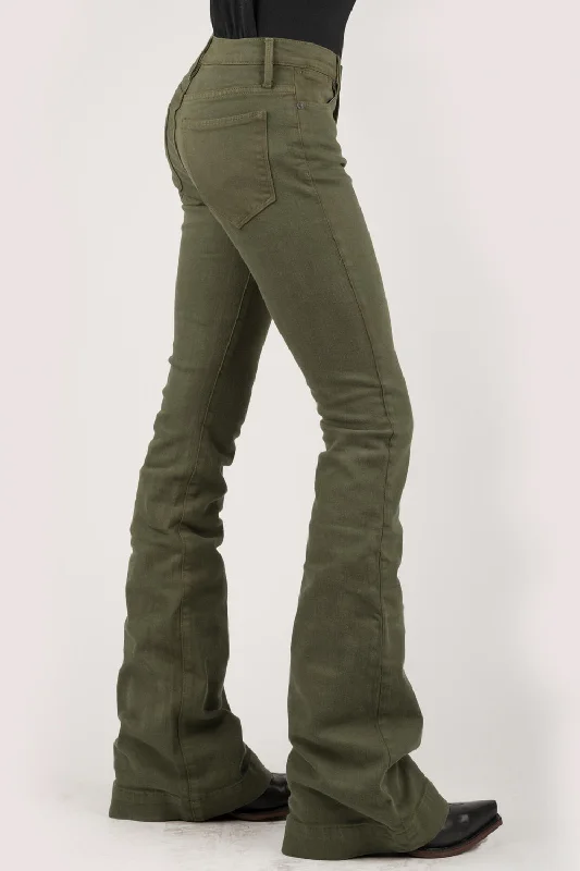 Stetson Womens Olive Green Cotton Blend 921 High Waist Jeans Comfortable Mid-Rise Jeans