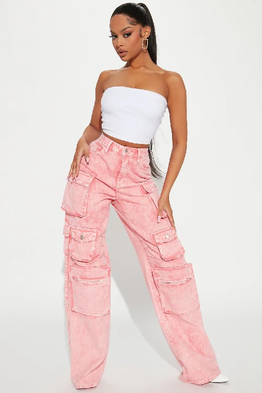 Tall Lily High Rise Cargo Jeans - Pink Comfortable Stretch Fit Jeans