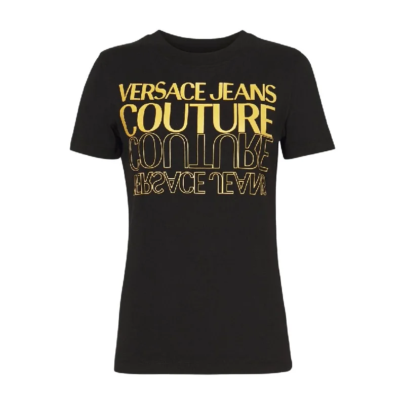 Versace Jeans Couture Upside Down Logo Black T-Shirt Cozy Relaxed Fit Denim Jeans