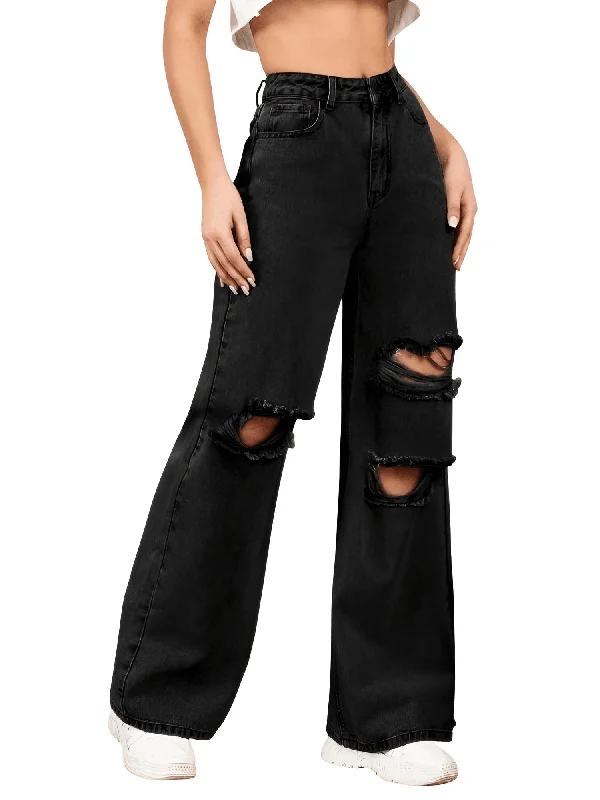 Women's Baggy Ripped Boyfriend Jeans Stylish High-Rise Mom Jeans