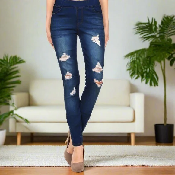 Womens Designer Ripped Jeans, Distressed Jean Jeggings, Sizes S/M/L, Dark Wash Classic Slim Fit Jeans